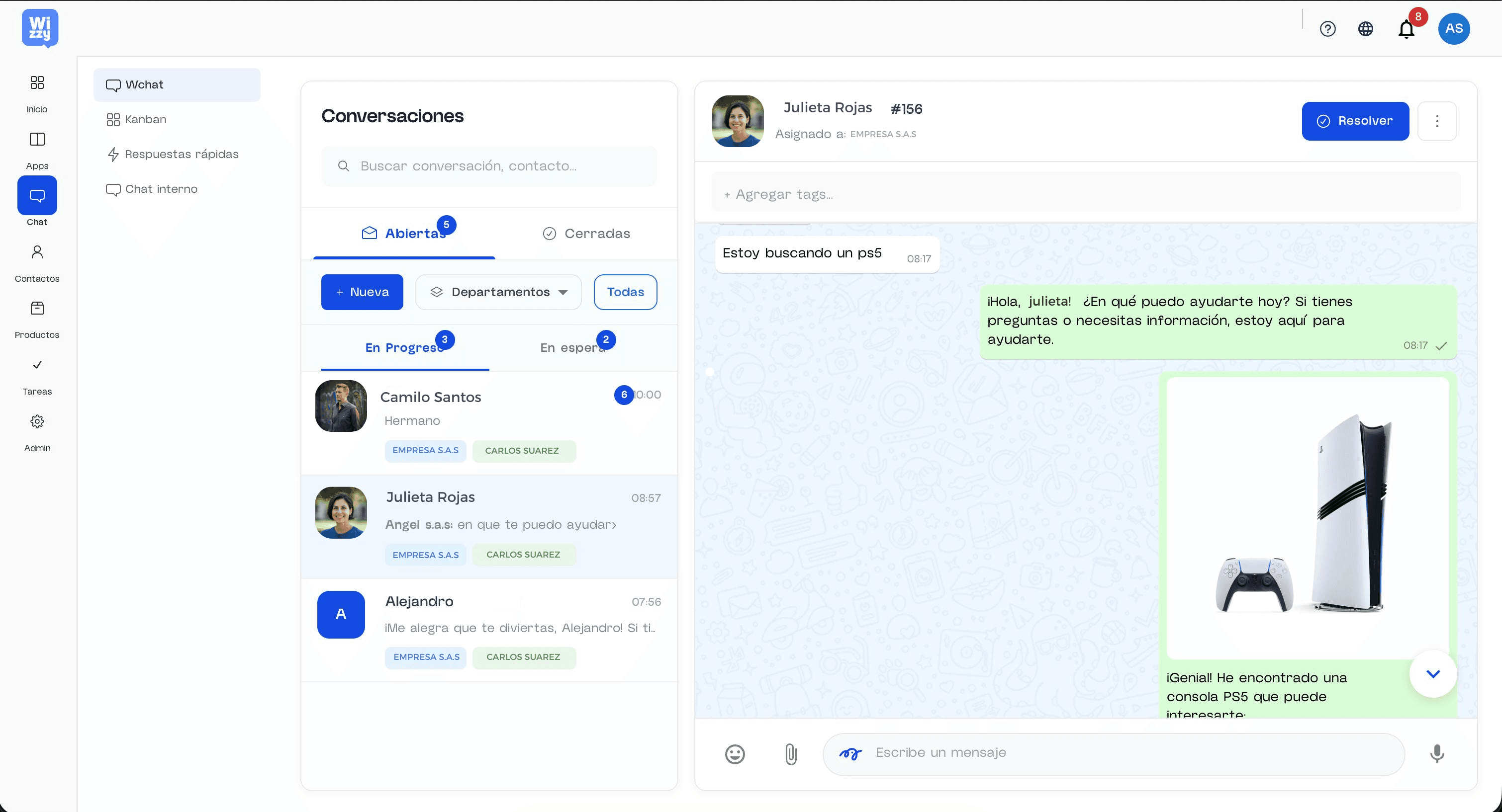 3. Wizzy Chat – Centro de Comunicación Potenciado con IA