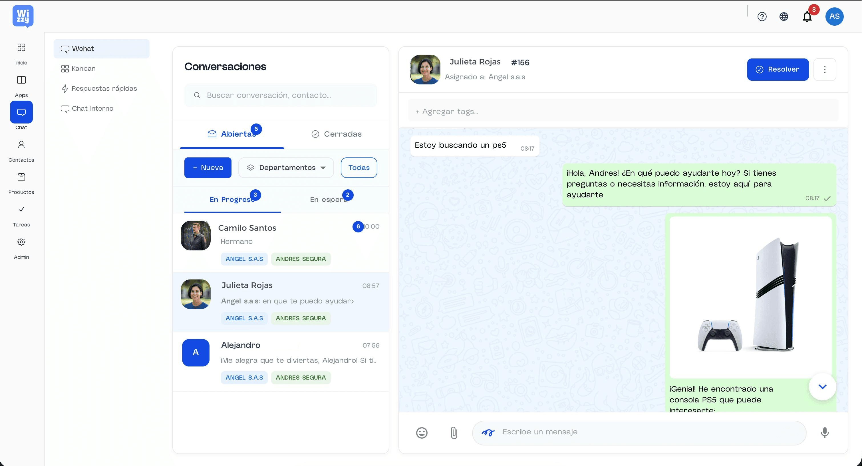 3. Wizzy Chat – Centro de Comunicación Potenciado con IA